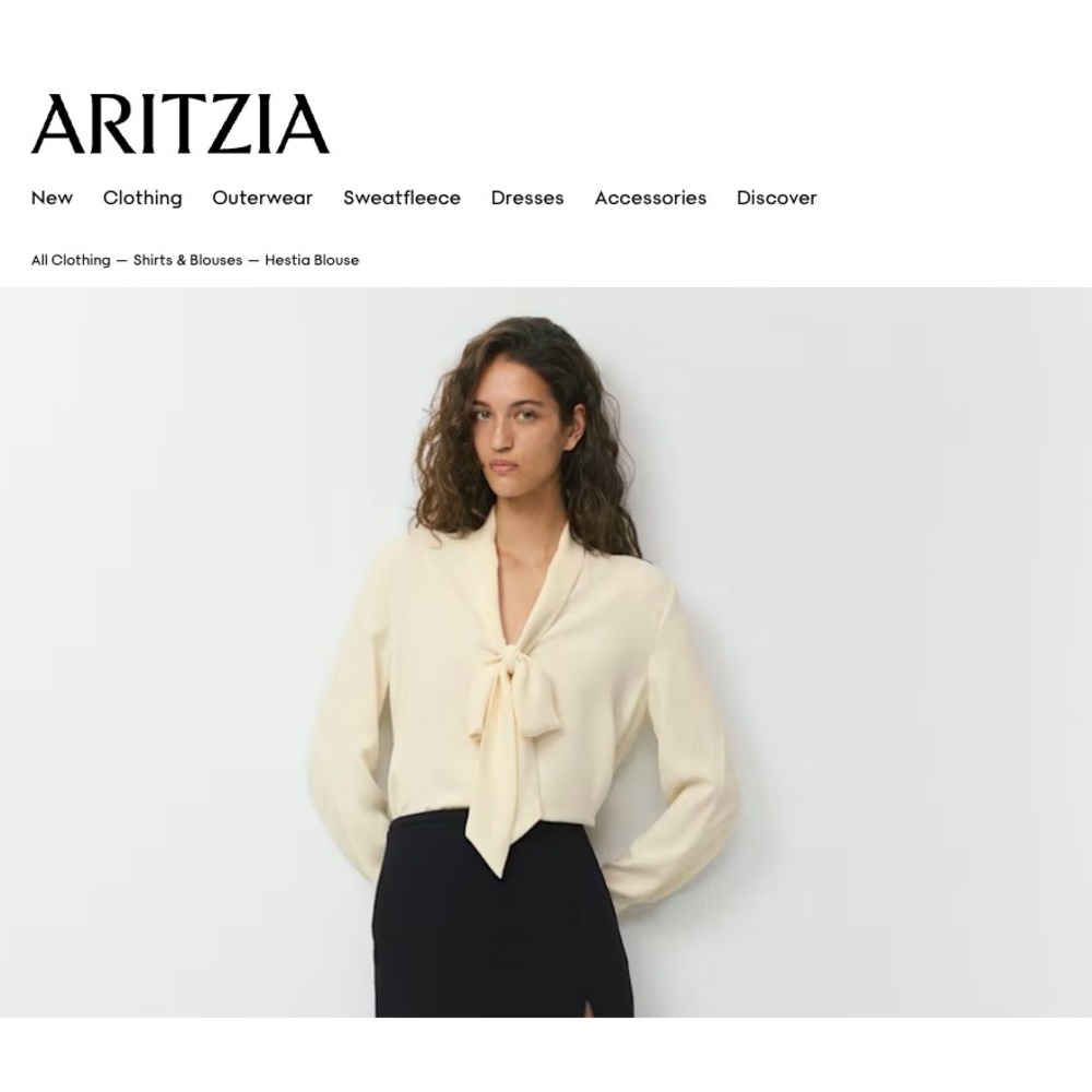 Aritzia Babaton Hestia Blouse Cream Tie Neck Long Sleeve Top XS 122731